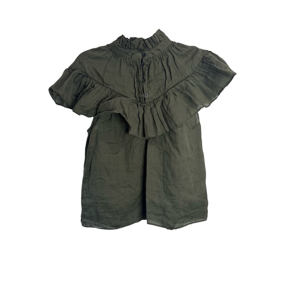 FRAME Green Ruffle Flounce Top in Fatigue Small - Picture 3 of 7